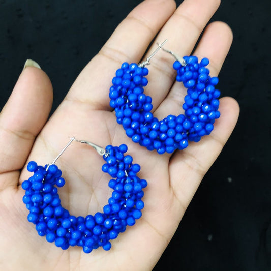 LARQ JEWELS Royal Blue Beads Hoop Earrings for Women and Girls