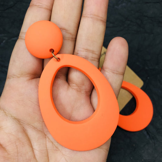 LARQ JEWELS New Style Rubber Material Round Statement Earring For Women - Neon Orange