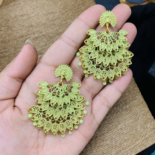 LARQ JEWELS Gold Plated Green Peacock Inspired Kundan Multicolour Party Wear Earrings