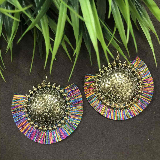 LARQ JEWELS Moonshape Chandbali Multicolor Thread Tassel Earrings