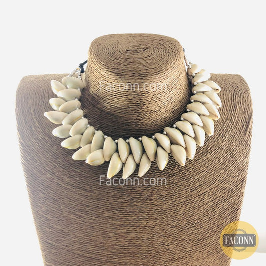 LARQ JEWELS Afghani Shell Beads Silver Choker with Earrings