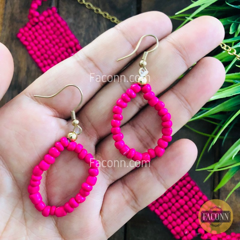 LARQ JEWELS Handmade Beaded Indian Fashion Jewellery Pink