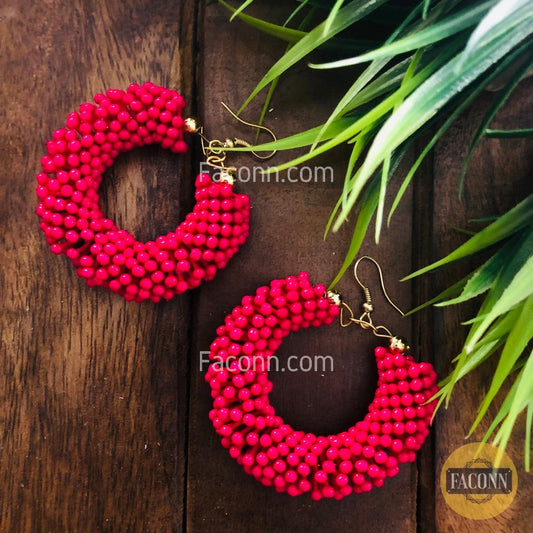 LARQ JEWELS Seed Bead Embellished Hoop Earrings Pink