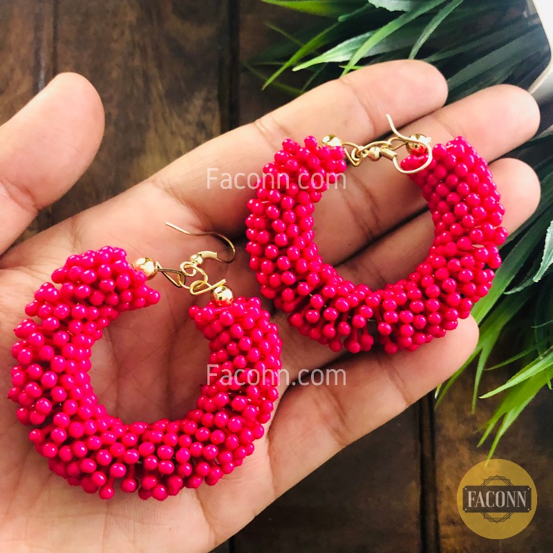 LARQ JEWELS Seed Bead Embellished Hoop Earrings Pink
