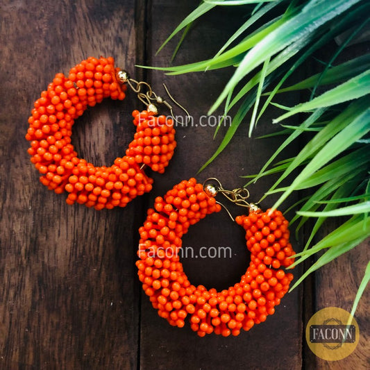 LARQ JEWELS Seed Bead Embellished Hoop Earrings Orange