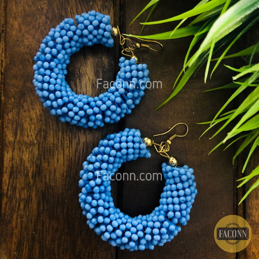 LARQ JEWELS Seed Bead Embellished Hoop Earrings Blue