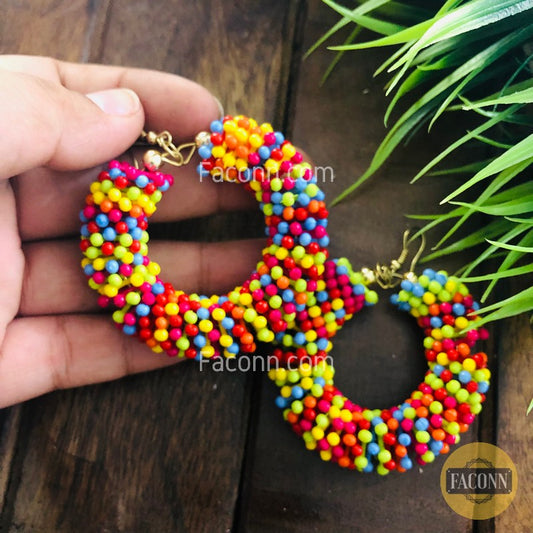 LARQ JEWELS Seed Bead Embellished Hoop Earrings Multicolor