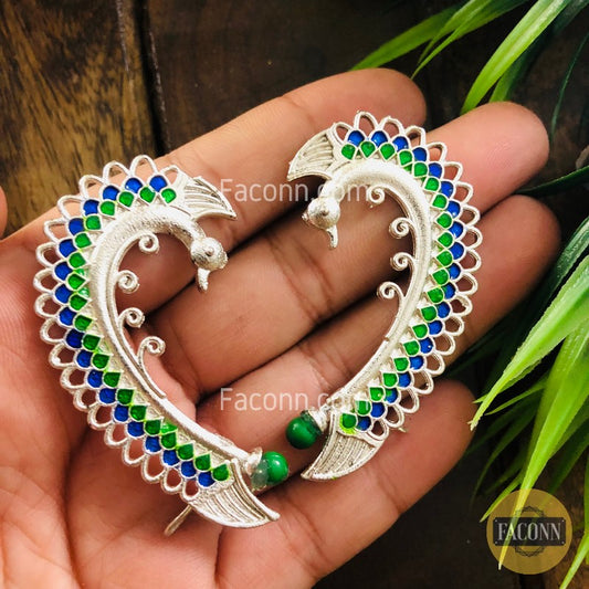 LARQ JEWELS Multicolor Peacock Styled Earcuff with Green pearl Pair