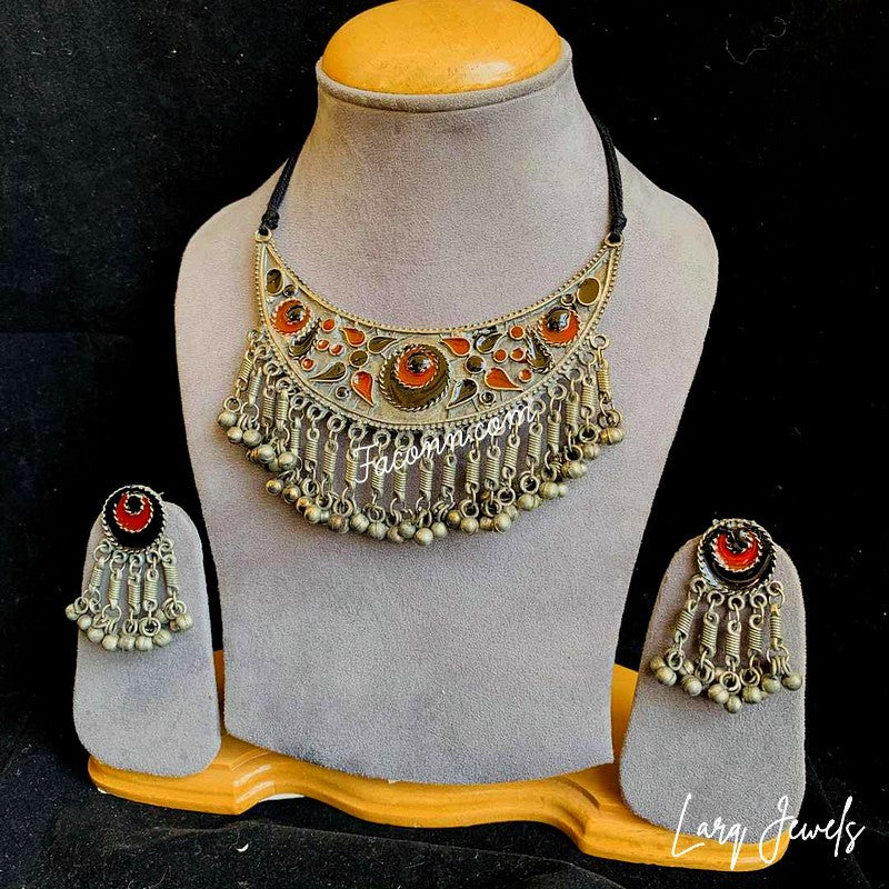 LARQ JEWELS German Silver Meenawork Enamel Work Choker Necklace