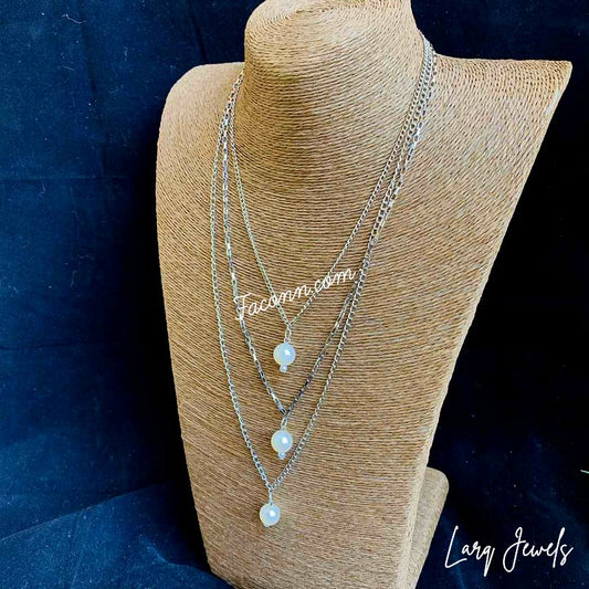 LARQ JEWELS Multilayer Non Precious Cubic Pearl Silver Western Neckpiece