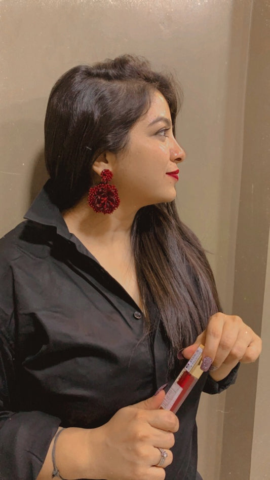 LARQ JEWELS Designer Red Flower beaded party wear Earrings