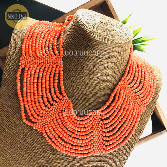 LARQ JEWELS African Handmade Orange Beaded Choker Necklace