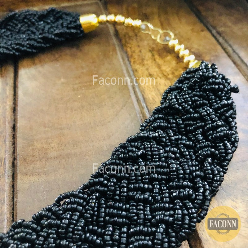 LARQ JEWELS Stylish Braid Black Beads Necklace For Women