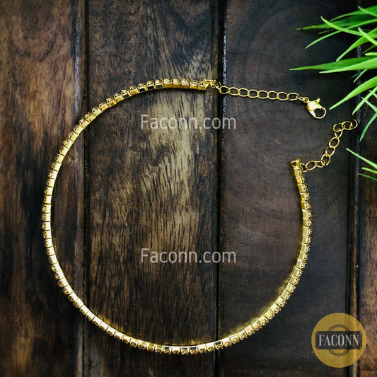 LARQ JEWELS Single Layer Golden Rhinestone Choker Style Necklace