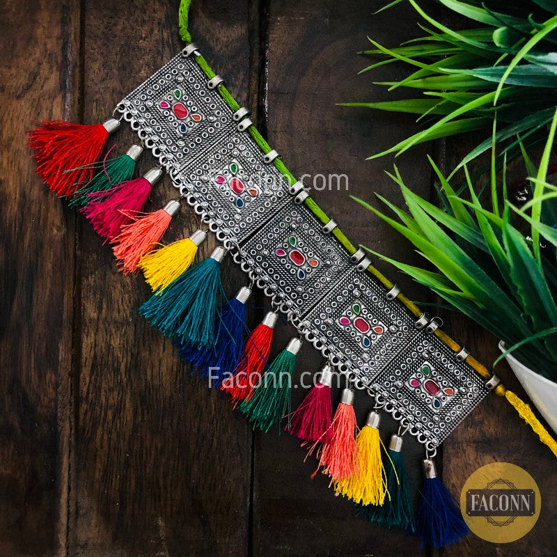 LARQ JEWELS Oxidized Silver Tassel Handcrafted Necklace