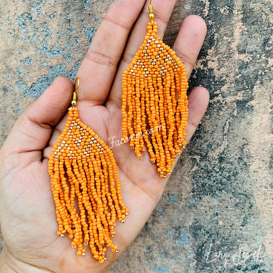 Larq Jewels Orange Seed Beaded Earrings for Women Girls