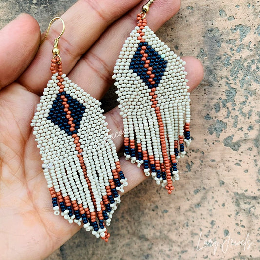 Larq Jewels Blue And White Seed Beaded Earrings for Women Girls