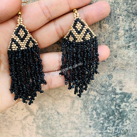 Larq Jewels Black Seed Beaded Earrings for Women Girls