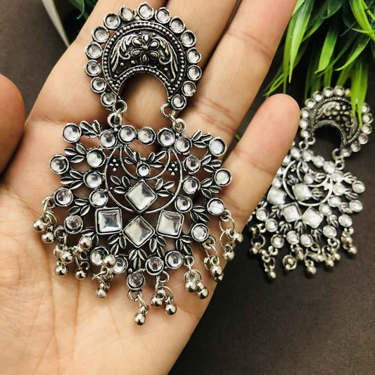 LARQ JEWELS Traditional Silver Oxidised Afghani Big Dangle Drop Earrings for women