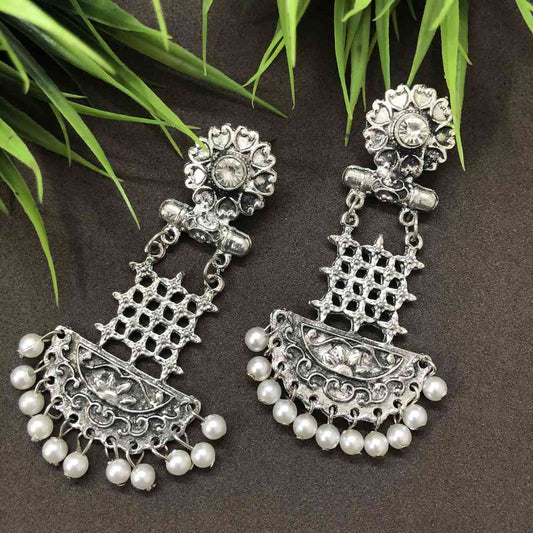 LARQ JEWELS Ethnic Indian Tribal Oxidised Silver Dangle Drop Earrings