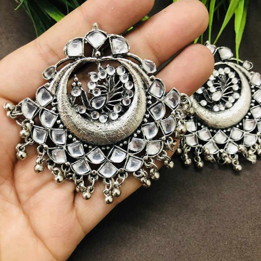 LARQ JEWELS Oxidised Silver Traditional Antique Jewellery Afghani Tribal Dangle Earrings