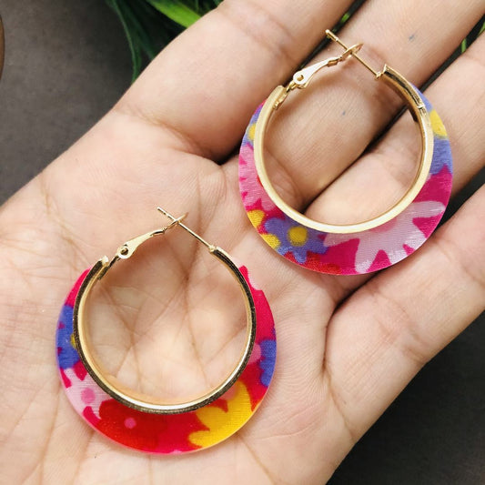 LARQ JEWELS Resin Round Hoop Earrings Hoop Earrings for Women- Pink Floral