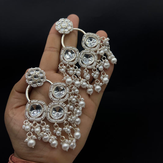 Larq Jewels Ethnic White Kundan Pearl Earrings