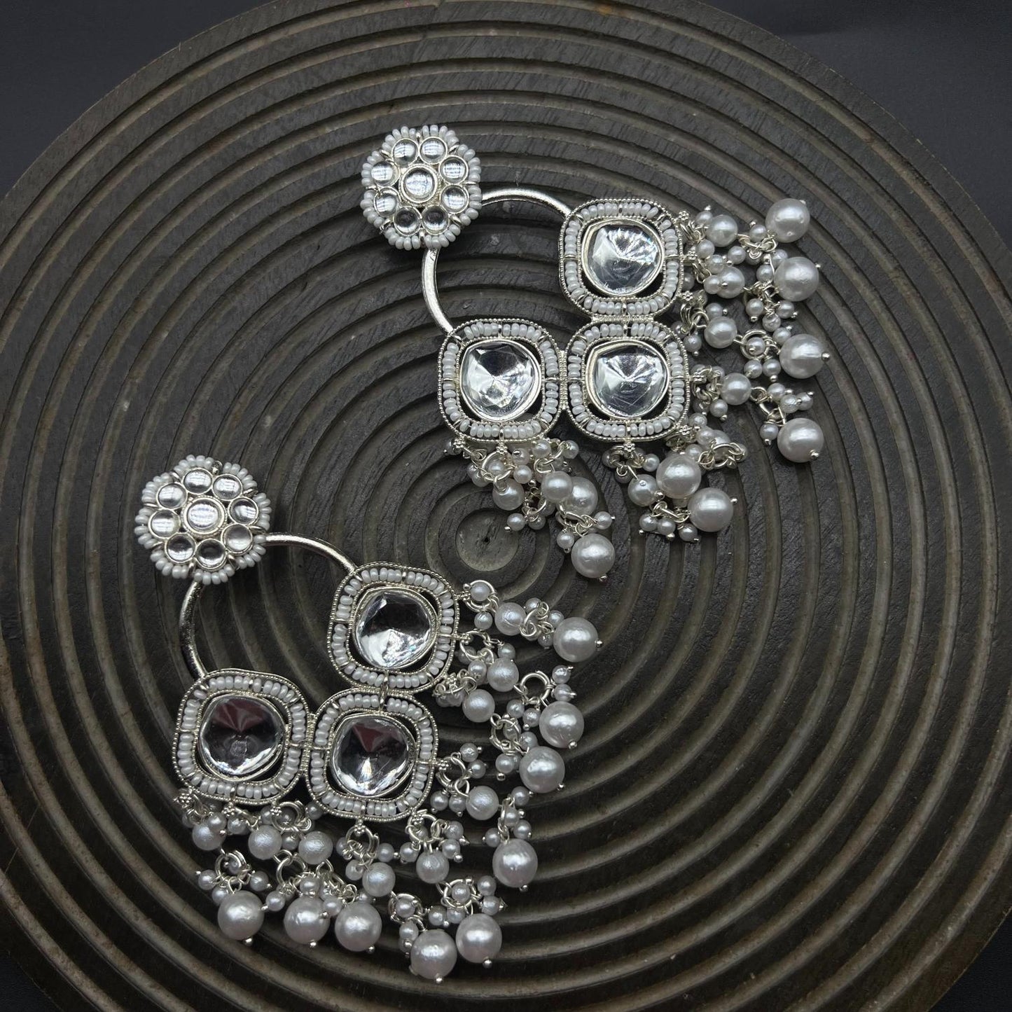 Larq Jewels Ethnic White Kundan Pearl Earrings