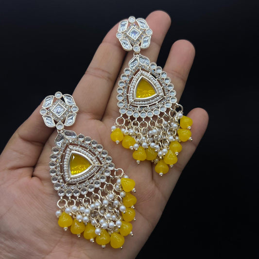 Yellow Color Beads Polki Stone Kundan Earring