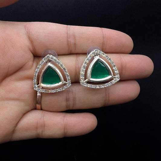 Attractive Triangle Design Green Stud Earrings