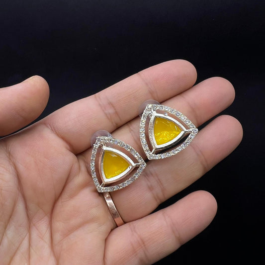 Attractive Triangle Design Yellow Stud Earrings