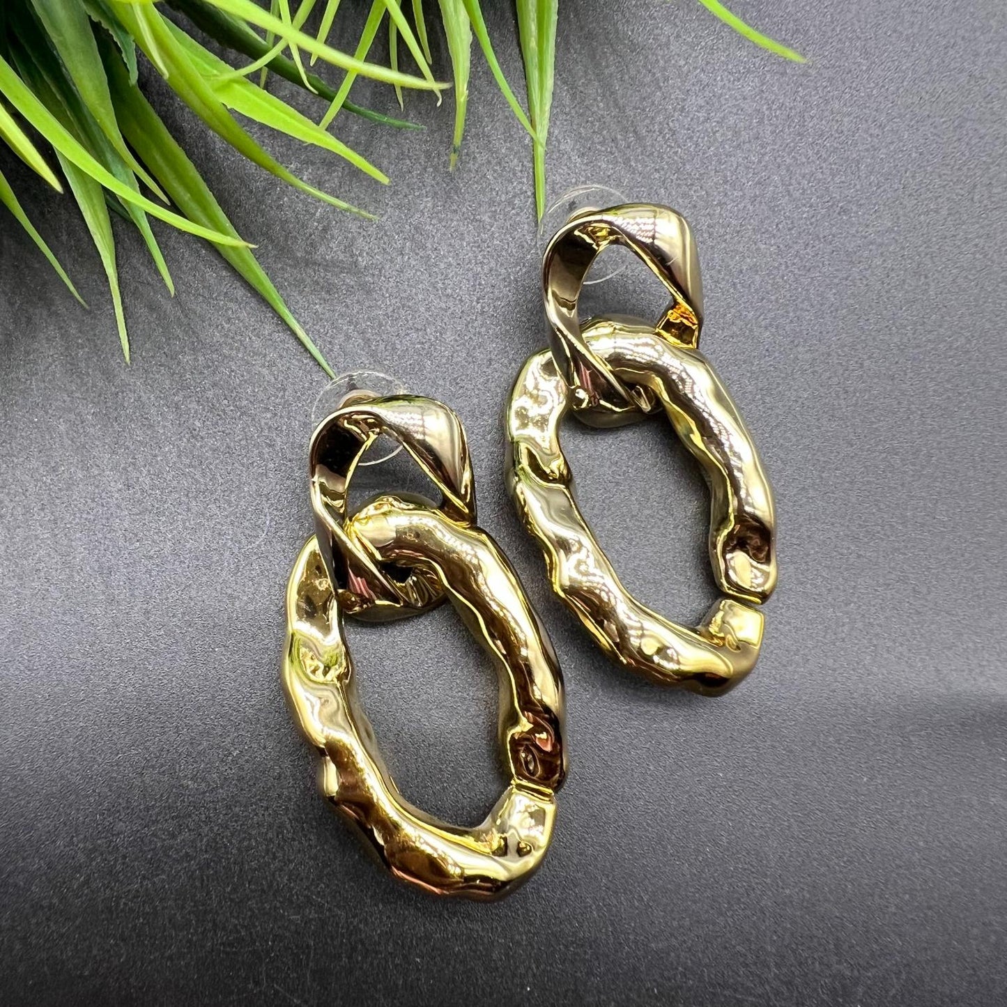Oval Irregular Golden Loop Earrings