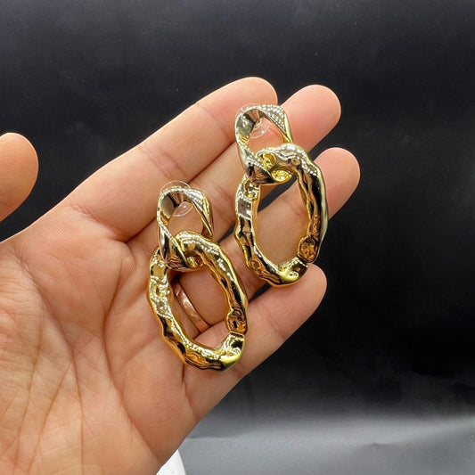 Oval Irregular Golden Loop Earrings