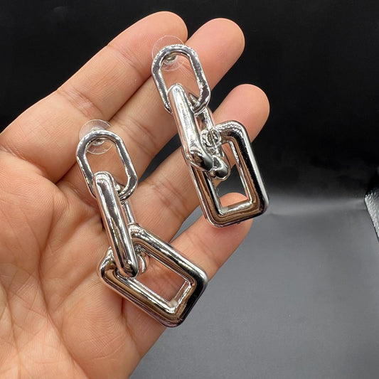 Chain Linked Korean Earrings Silver