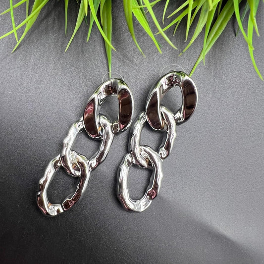 Silver Twisted Chain Linked Earrings
