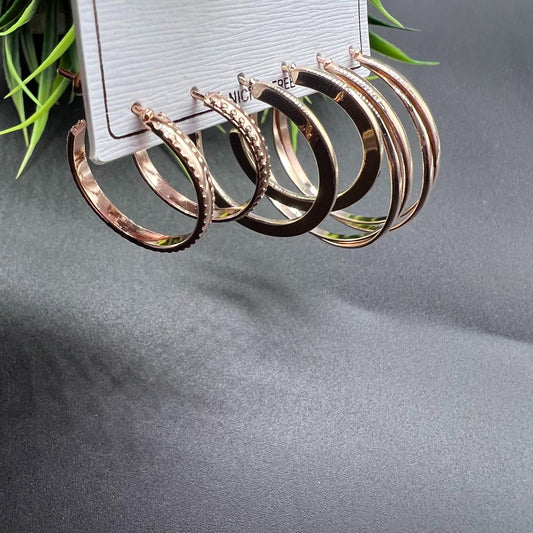 3 Pairs Rose gold Hoop Earrings Combo