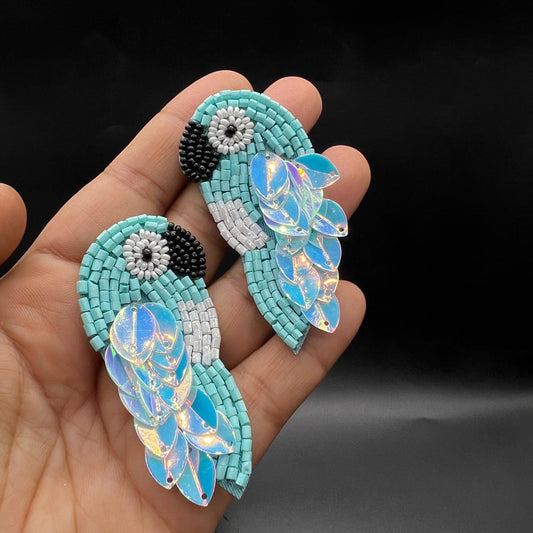 Parrot Handmade Beaded Blue Earrings