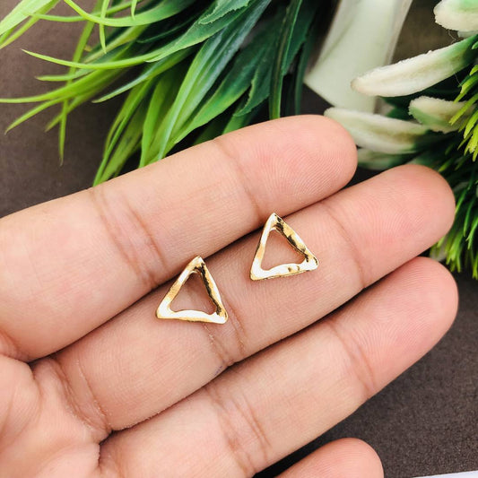 Non Precious Metal Silver Rhodium tone Triangle Stud Earrings
