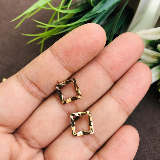 Non Precious Metal Silver Rhodium tone Square Stud Earrings