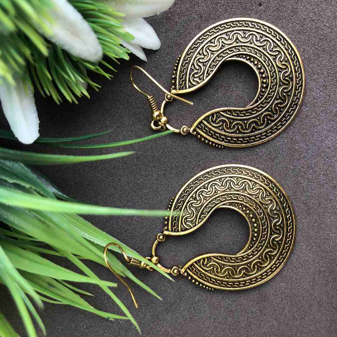 LARQ JEWELS Gold Tone Brass hollow designer earring