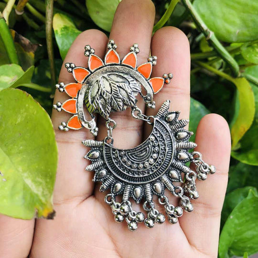 LARQ JEWELS Ethnic Silver Oxidised Orange Dangler Earrings