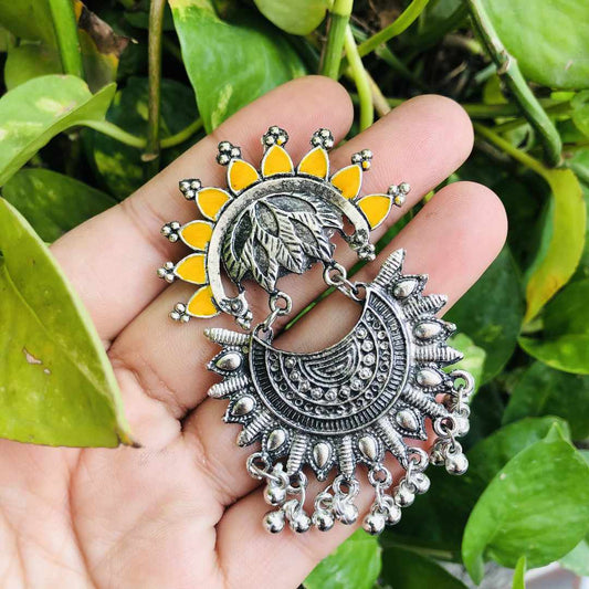 LARQ JEWELS Ethnic Silver Oxidised Yellow Dangler Earrings