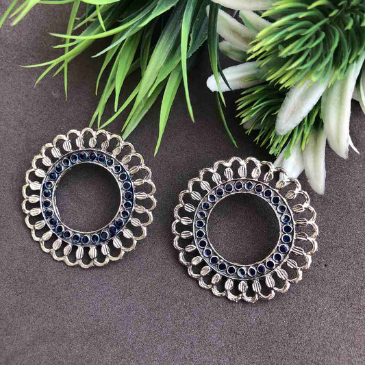 LARQ JEWELS Blue circular studs silver plated earrings