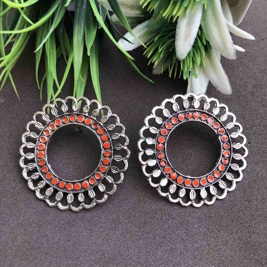 LARQ JEWELS Orange circular studs silver plated earrings