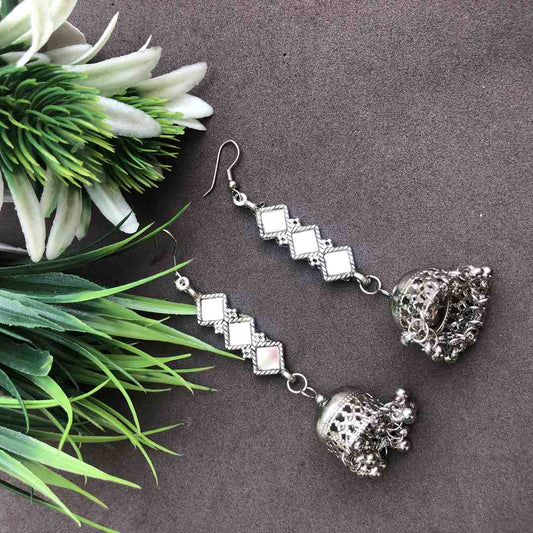 LARQ JEWELS Afghani Silver Hanging Mirror Earring