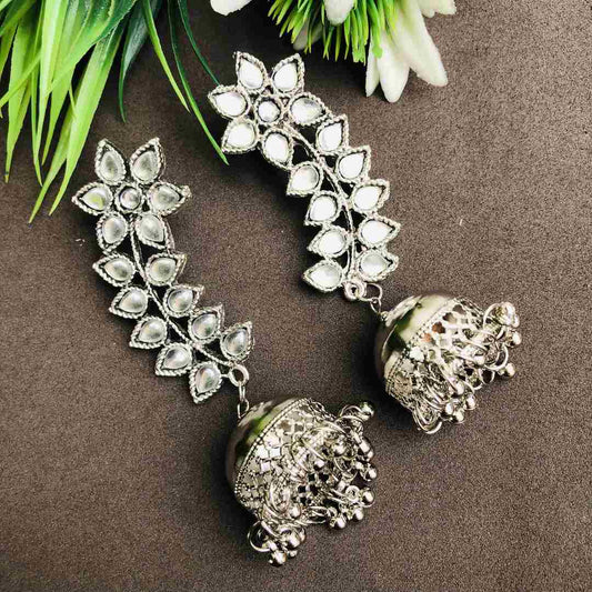 LARQ JEWELS Traditional Oxidized Silver Mirror Work Afghani Earring