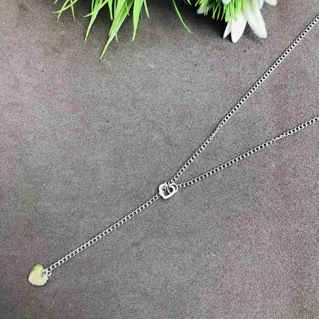 LARQ JEWELS Sleek silver metal dual heart long stylish western chain necklace