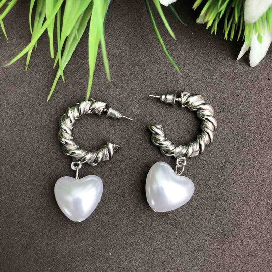 LARQ JEWELS Crystal Pearl Silver Plated heart shape Korean Earring