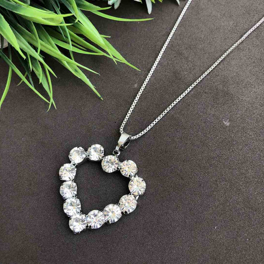 LARQ JEWELS Heart Stone Encrusted silver Pendant Necklace
