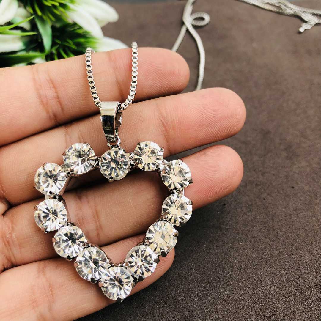 LARQ JEWELS Heart Stone Encrusted silver Pendant Necklace